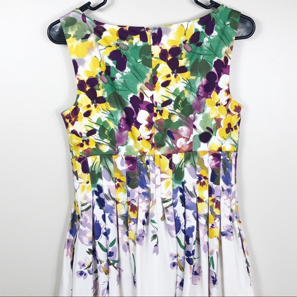 ELIZA J FLORAL FAILLE FIT AND FLARE PLEATED  DRESS - Picture 4 of 6